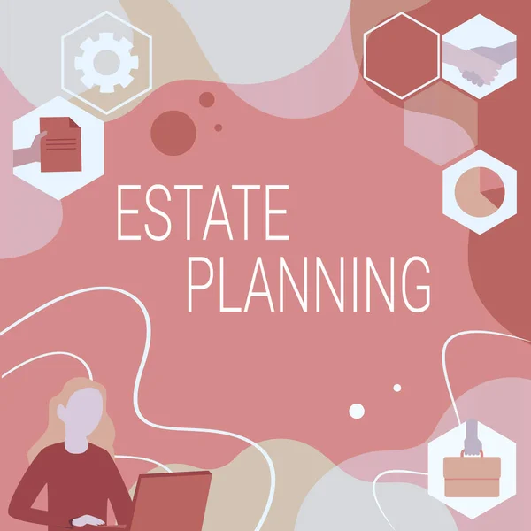 Tekst bijschrift presenteren Estate Planning. Zakelijk idee Het beheer en de verwijdering van die persoon s is landgoed Vrouw Innovatief Denken Leidende Ideeën Naar Stabiele Toekomst. — Stockfoto