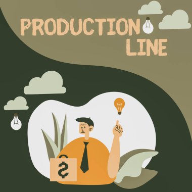 İlham, işaret üretim hattını gösteriyor. Parkta oturan, balon patlatan bir fabrikada yeni fikirler üreten bir fabrikada kurulmuş bir dizi ardışık operasyon..