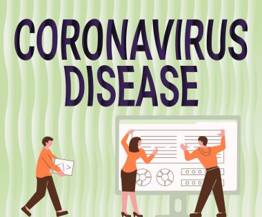 İlham, Coronavirüs Hastalığı belirtilerini gösteriyor. Kavramsal fotoğraf, yeni bir virüs olan SARSCoV2 'nin yol açtığı hastalık olarak tanımlanıyor. Meslektaşlar Tablo Tasarım Grafiği' nin yanında ayakta duran çizim yapıyor.