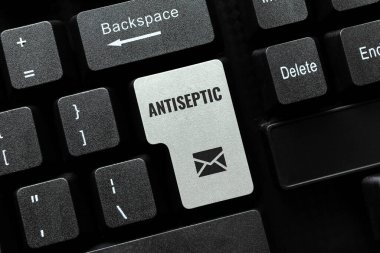 El yazısı işareti antiseptik. Mikroorganizmayı geciktiren ya da tamamen ortadan kaldıran mikroorganizmalar üzerine yazılmış Yeni Bağlama Sözleşmesi, Daktilo Yazısı