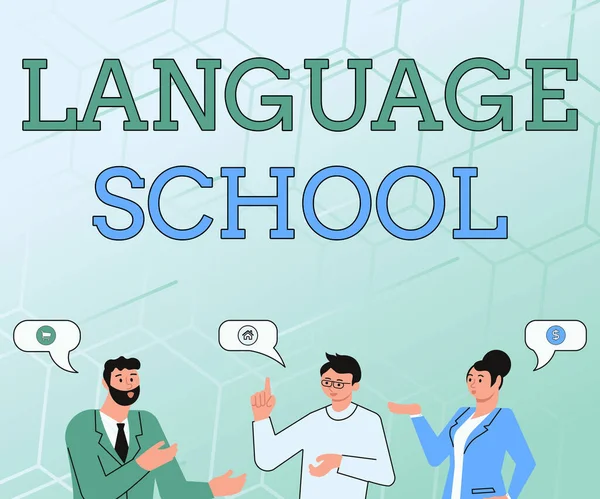 Tekst met inspiratie voor Language School. Word Written on educational institution focusing on foreign languages Partners Chatting Building New Wonderful Ideas For Skills Improvement. — Stockfoto