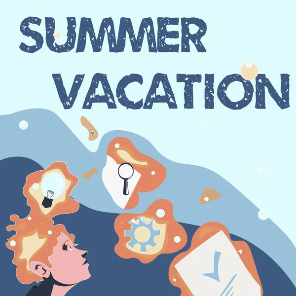 Handwriting text Summer Vacation. Word for several short trips which take place on the hottest season Illustration Of A Man Standing Coming Up With New Amazing Ideas — Stock Photo, Image