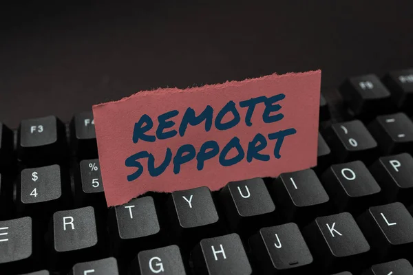 Text sign showing Remote Support. Business concept type of secure service, which permits representatives to help Fixin G Coding String Arrangement, Typing Program Glitch Fix Codes — Stock Photo, Image