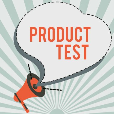 Metin Ürün Testi yazılıyor. Yeni Duyurular Yapan Gürültülü Megafon Hoparlörünün İllüstrasyonunun özelliklerini veya performansını ölçen iş genel değerlendirmesi süreci