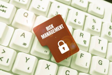 Risk Yönetimini gösteren bir tabela. İş dünyasındaki tehditleri değerlendiren ve kontrol eden iş konsepti Çevrimiçi Haber Haberleri Düzenleme ve Yayınlama, Görsel Roman Senaryoları Yazma