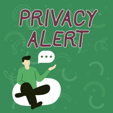 El yazısı metni gizlilik uyarısı. Yazılan sözcük kullanıcıyı bilgilerinizi çalma riskine karşı uyarıyor. İşadamı Soft Sofa Sandalyesinde Otururken Konuşurken.