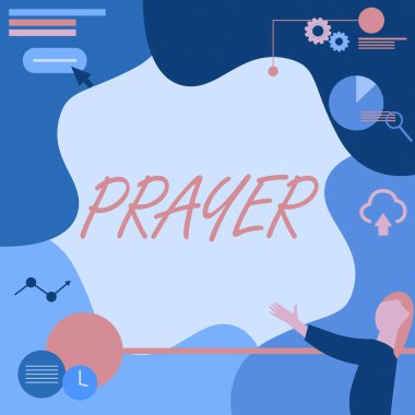 İlham, işaret duasını gösteriyor. Tanrı 'ya teşekkür etmek için resmi bir istek ya da ifade sunan Bayan Ayakta Tutulan Projektör Uzaktan Kumanda Çizelgesi Sunar: