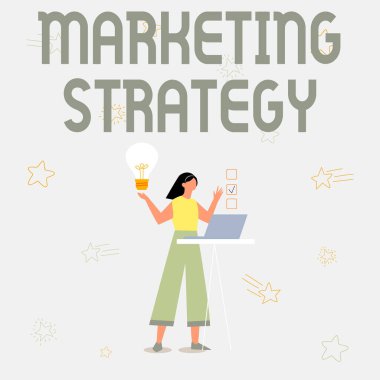 Kavramsal Pazarlama Stratejisi. Dizüstü bilgisayar kullanan ve Kontrol Listesi Yapan Kız 'ın ürün tanıtımı ve satışı için tasarlanmış iş fikri planı.