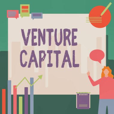İlham, Venture Capital işaretini gösteriyor. İş dünyası sermayesi, iş kadınlarının gelişigüzel sunum çizelgelerini ve yeni harika fikirleri içeren bir projeye yatırıldı..
