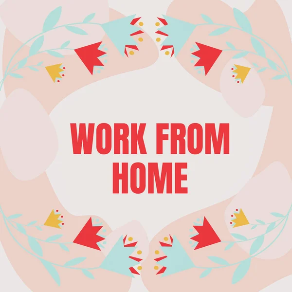 Text caption presenting Work From Home. Business overview communicating with the company mainly from home flexibly Text Frame Surrounded With Assorted Flowers Hearts And Leaves. — Stock Photo, Image