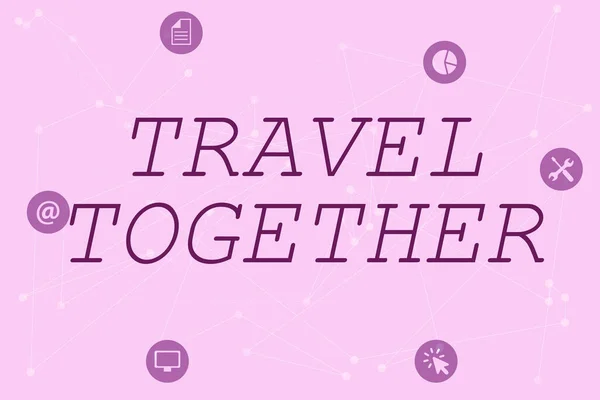 Birlikte Seyahat 'e ilham verdiğini gösteren bir metin. Başkalarıyla birlikte tatile giderken iş genel değerlendirmesi Çeşitli Şekiller ve Renklerle Resmedilmiş Arkaplanlar. — Stok fotoğraf