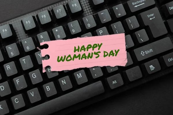 Mutlu Kadınlar Günü 'nden ilham aldığını gösteren bir mesaj. İnternet kavramı dünyadaki her bayanın özünü anmak için Yazım Hataları Düzenleme ve Yeniden Yazma, Çevrimiçi Dükkan Envanteri Yazma — Stok fotoğraf