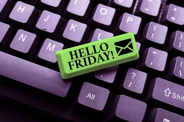 Text caption presenting Hello Friday. Concept meaning Let the weekend begins and time to relax and celebrate Practicing Speed Typing Accuracy, Testing Typewriting Knowledge