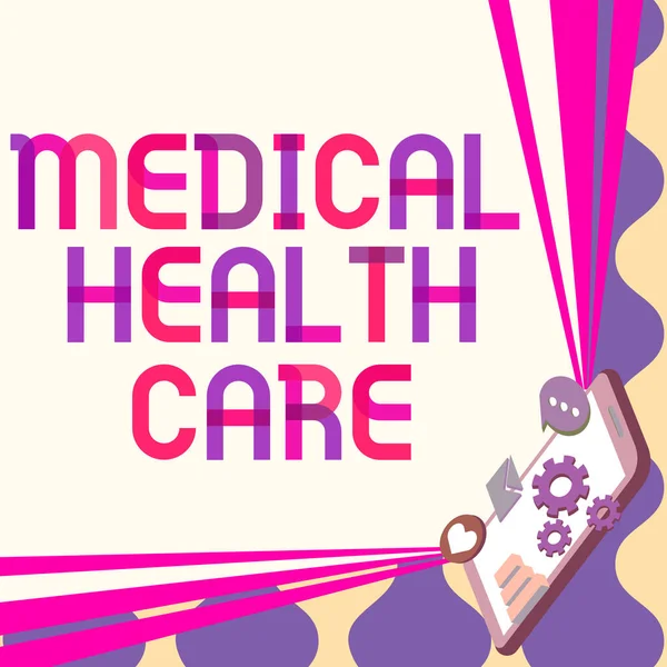 Hand writing sign Medical Health Care. Business concept restoration of our physical and mental wellbeing Mobile Drawing Sharing Positive Comments And Good Speech Bubble — Stock Photo, Image