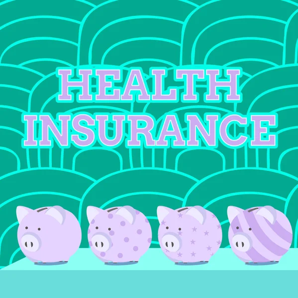 Текстовая подпись, представляющая медицинскую страховку. Система бизнес-обзора финансирования медицинских расходов застрахованного банка "Multiple Piggy Bank". — стоковое фото