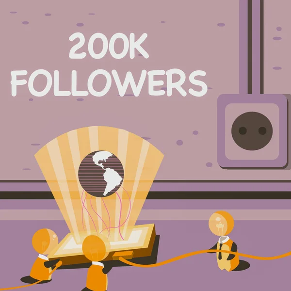 Pantalla conceptual 200K Seguidores. Enfoque empresarial número de personas que siguen a alguien en Instagram Global Ideas Unirse formando nuevos logros tecnológicos. —  Fotos de Stock