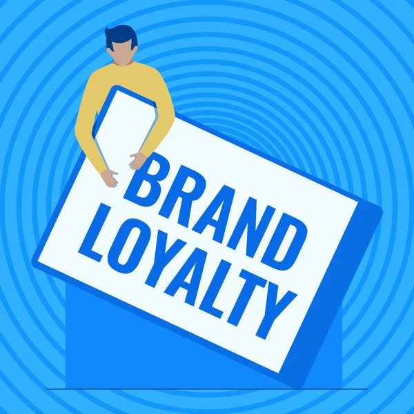 Tekst bijschrift presenteert Brand Loyalty. Conceptuele foto positieve gevoelens voor een merk en koop hetzelfde product Gentleman Drawing Holding A Enorme Blank Klembord. — Stockfoto