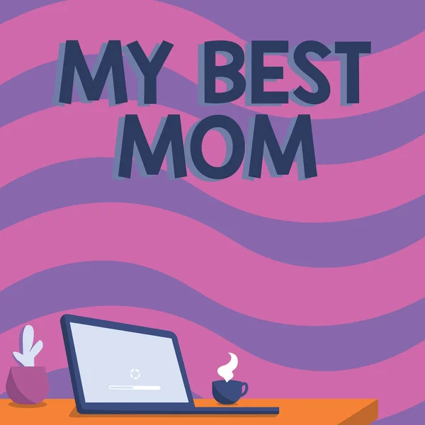 Skrivtecken för min bästa mamma. Affärsidé Uppskattning för din mor s är kärlek känslor komplimang Office Desk Ritning med bärbar penna hållare och en öppen och arrangerad — Stockfoto