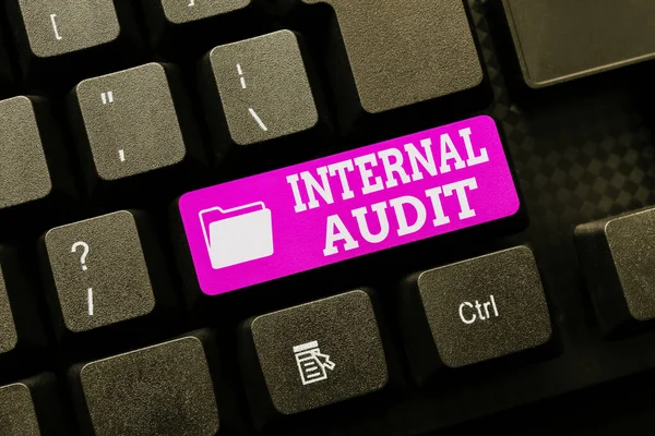 Writing displaying text Internal Audit. Business idea evaluates the objective assurance to improve a firm s is operation Abstract Online Registration Process, Typing Personal Informations — Stock Photo, Image