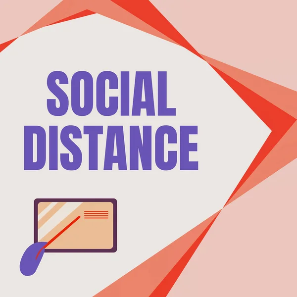Bildunterschrift: Soziale Distanz. Konzept, das die Wahrung eines hohen physischen Abstands für die öffentliche Gesundheit bedeutet Kartenzeichnung mit dem Zeigestab auf kleine Details. — Stockfoto