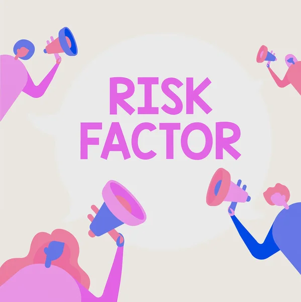 Inspiration showing sign Risk Factor. Word for Characteristic that may increase the percentage of acquiring a disease People Drawing Holding Their Megaphones Talking With Each Other. — Stock Photo, Image