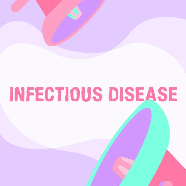 Знак, показывающий инфекционные заболевания. Бизнес-витрина, вызванная патогенными микроорганизмами, такими как вирусы, и т.д. Потолок Мегафон Рисование давая реакцию Объявление. — стоковое фото