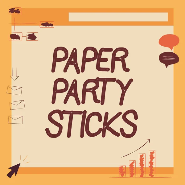 Podpis koncepcyjny Paper Party Sticks. Internet Concept twardy papier malowany w kształcie używane do znaków i emoji Ilustracja pokładzie odbieranie wiadomości i poszukiwanie ulepszeń. — Zdjęcie stockowe