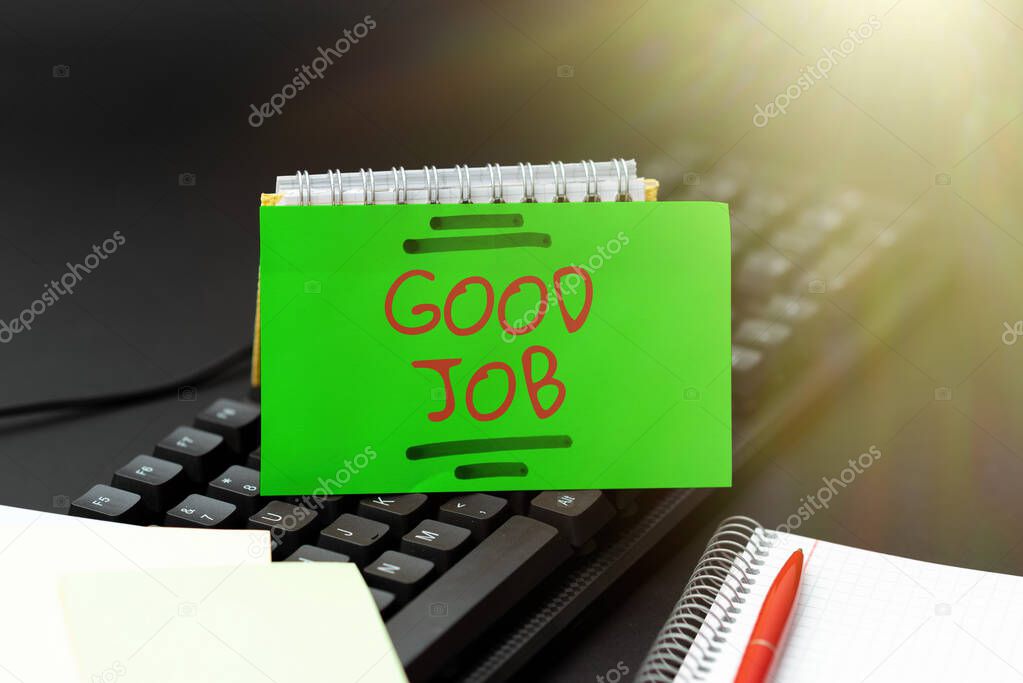 Text caption presenting Good Job. Conceptual photo encourage someone for his effort hard work winning or success Practicing Speed Typing Accuracy, Testing Typewriting Knowledge