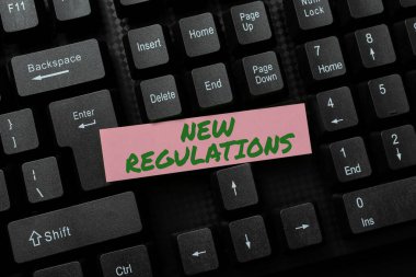 Yeni Yönetmelikleri gösteren metin işareti. Hastane Kayıtları ve Raporları 'nı kontrol etmek, Yeni Ebook Okuma Programı yaratmak için hükümet veya otorite tarafından yapılan kavramsal fotoğraf kuralları