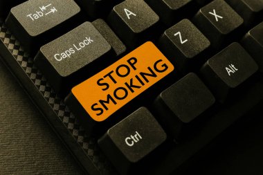 İlham işareti sigarayı bırak. İş konsepti: Tütünü bırakma veya bırakma Yeni Çevrimiçi Yemek Kitabı Oluşturma, Yazma ve Paylaşma Tarifleri