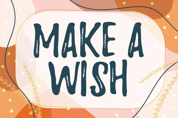 Skriv under på Make A Wish. Konceptfoto att önska en situation som skiljer sig från den som finns Text ram omger med blandade blommor hjärtan och blad. — Stockfoto