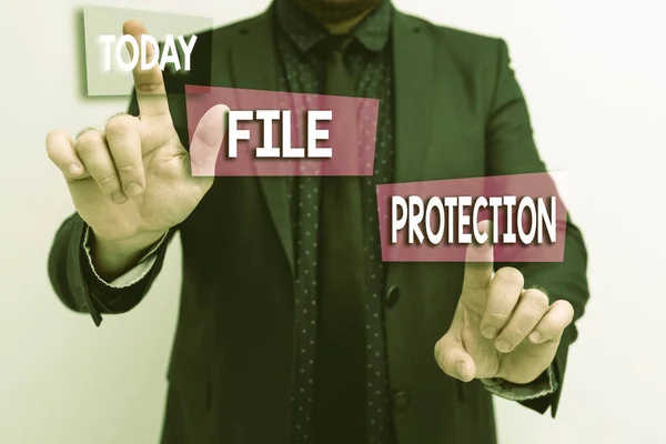 Writing displaying text File Protection. Word Written on Preventing accidental erasing of data using storage medium Presenting New Plans And Ideas Demonstrating Planning Process — Stock Photo, Image