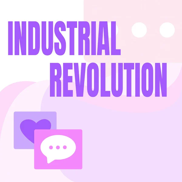 Az ihlet az ipari forradalom jeleit mutatja. Üzleti megközelítés változások a gyártási és szállítási áruk Üzenet S rajz Beszédbuborékok a szív szimbólumokkal. — Stock Fotó