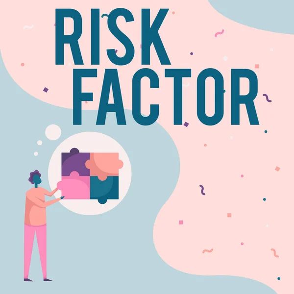 Text sign showing Risk Factor. Internet Concept Characteristic that may increase the percentage of acquiring a disease Man Drawing Standing Fitting Four Jigsaw Puzzle Pieces. — Stock Photo, Image