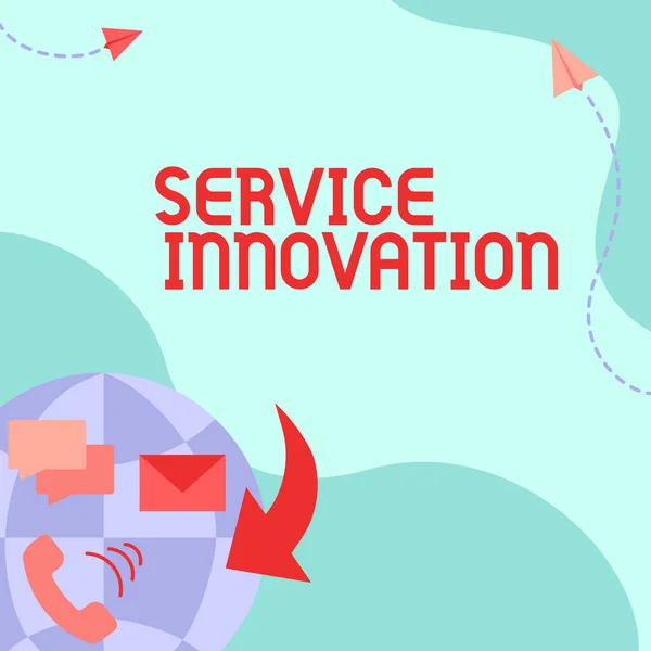 概念表示サービス革新。カラフルなメッセージングで顧客にサービスを提供する方法を変えるビジネスアイデア｜インターネット・ネットワーク・ドローイングS. — ストック写真