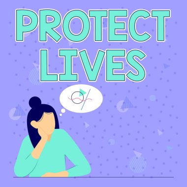 El yazısı işareti Hayatları Koru. Yeni Şaşırtıcı Taktiksel Fikirler İçin Derin Düşünen Kadın 'ın zarar ya da yıkımına karşı korunmak ya da korunmak için yazılmış bir kelime..