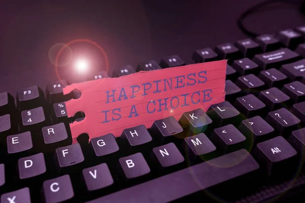 Texto que muestra inspiración La felicidad es una opción. Word Written on Manténgase feliz no importa lo que Inspirado Programación de mecanografía Motivado Script Código, Abstracto Descargar New Online Journal —  Fotos de Stock