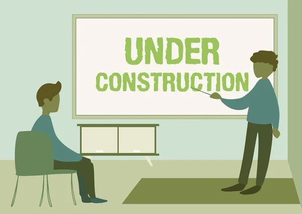 Conceptual caption Under Construction. Business concept building that is unfinished but actively being worked on Teacher And Student Drawing Having Class Privately Inside A Classroom. — Stock Photo, Image