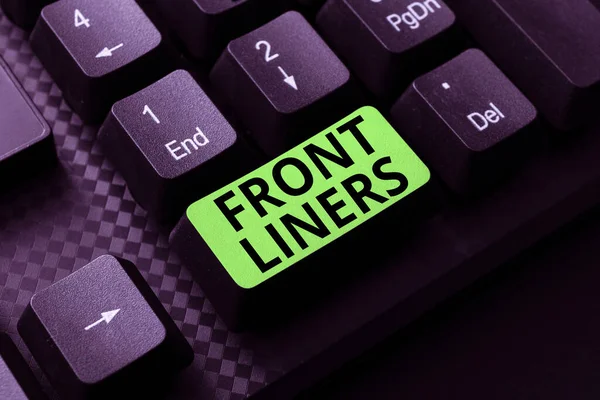 Writing displaying text Frontliners. Word Written on most important or influential position in a debate or movement. Abstract Creating Online Typing Services, Learning Computer Program Codes — Stock Photo, Image