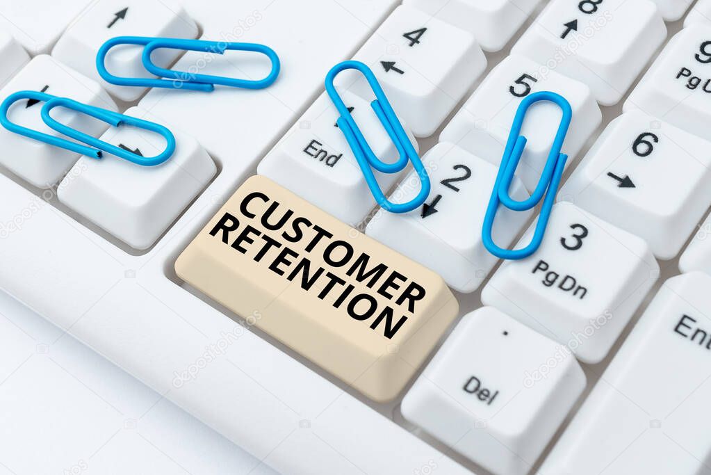 Text caption presenting Customer Retention. Business concept activities companies take to reduce user defections Abstract Doing Virtual Bookkeeping, Listing New Product Online