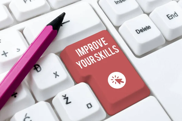 Conceptual display Improve Your Skills. Conceptual photo Learn Practice and Improve to better career and life to achieve goals Typing Product Ingredients, Abstract Presenting Upgraded Keyboard — Stock Photo, Image
