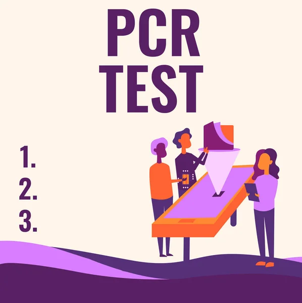 Inspiration visar tecken Pcr Test. Word Skrivet om kvalitativ detektion av viralt genom i den korta sekvensen av DNA-kollegor Ritning stående bredvid bordet Projektion Diagram Diagram. — Stockfoto