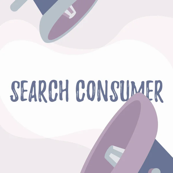 検索消費者を示すテキスト記号。ビジネスは、消費者の好みや行動に関する調査を市場で紹介しています。. — ストック写真
