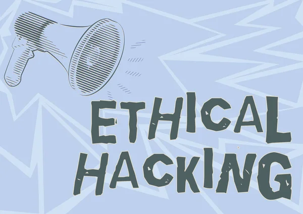 Conceptual caption Ethical Hacking. Concept meaning a legal attempt of cracking a network for penetration testing Illustration Of A Loud Megaphones Speaker Making New Announcements.