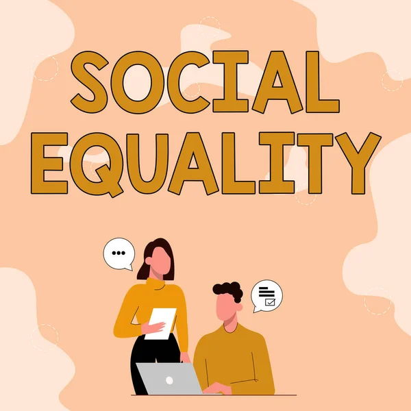 Exhibición conceptual Igualdad social. La idea empresarial aplica las preocupaciones de justicia y equidad a la política social Socios que comparten nuevas ideas para mejorar las habilidades Estrategias de trabajo. —  Fotos de Stock