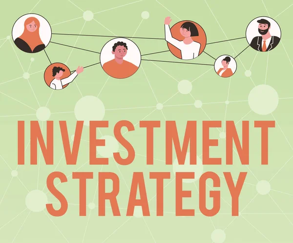 Инвестиционная стратегия. Обзор бизнеса, что определяет решение инвестора, основанное на целевом риске и т.д. Различные люди в кругах чата вместе и подключенных социальных медиа. — стоковое фото