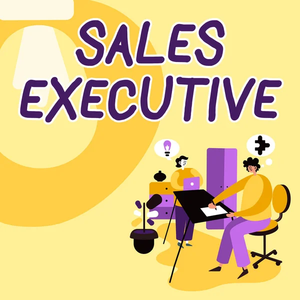 Tekst met inspiratie Sales Executive. Business showcase verantwoordelijk voor de algemene verkoopactiviteiten van het bedrijf Partners delen van nieuwe ideeën voor verbetering van vaardigheden Werkstrategieën. — Stockfoto