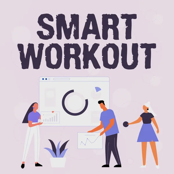 Κείμενο που δείχνει έμπνευση Smart Workout. Έννοια σημαίνει κατάλληλα σχεδιασμένη άσκηση για να μεγιστοποιήσει την ανάπτυξη των μυών Υπάλληλος βοηθώντας μαζί ανταλλαγή ιδεών για τη βελτίωση των δεξιοτήτων. — Φωτογραφία Αρχείου