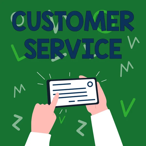 Вывеска "Обслуживание клиентов". Обзор бизнеса непосредственное взаимодействие с потребителями, предлагающими поддержку Иллюстрация ручной работы. — стоковое фото