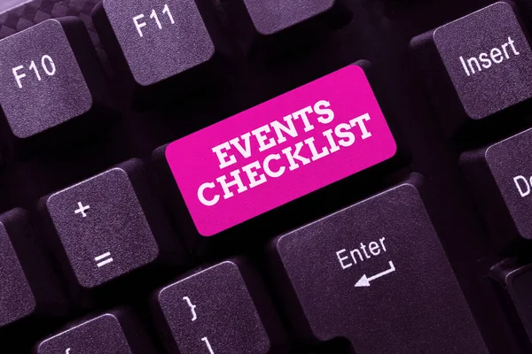 Inspiratie met bord Evenementen Checklist. Internet Concept van onschatbare waarde hulpmiddel voor het succesvol beheren van uw affaire Typing Advance Lesson And Lecture Plans, Typewriting New Article Pages — Stockfoto